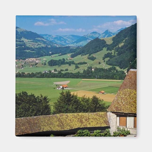 White The flowered courtyard of Gruyere Castle flo Magnet (Front)