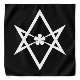 White Thelema Solid Unicursal Hexagram on Black Bandana