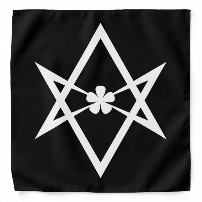 White Thelema Solid Unicursal Hexagram on Black Bandana (Front)