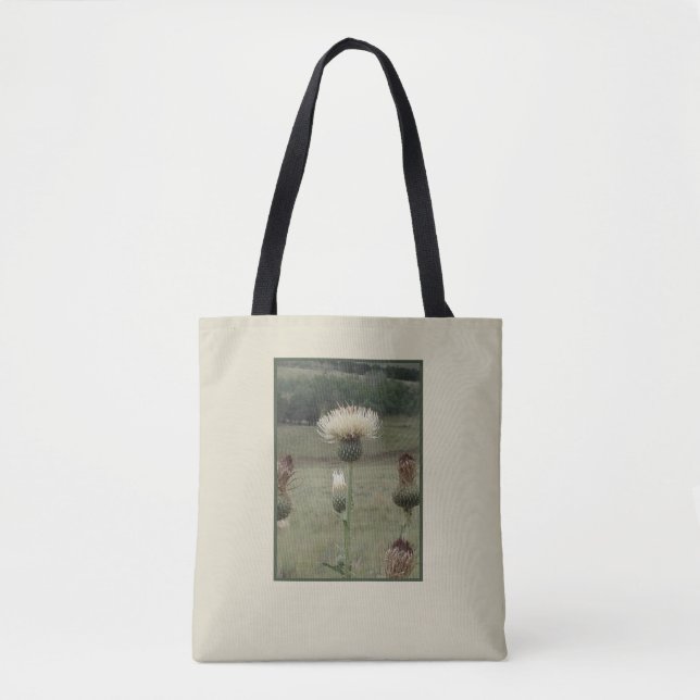 White Thistle Floral Sage Photo Tote Bag (Front)