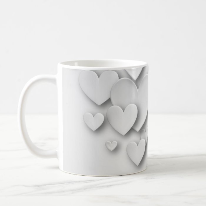 White Three Dimensional Cascading Hearts Coffee Mug