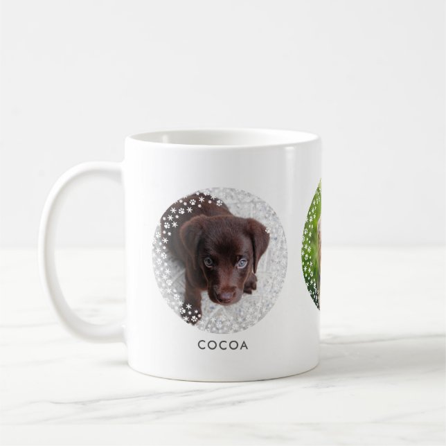 White Three Dogs Flurry of Paws Christmas Coffee Mug (Left)