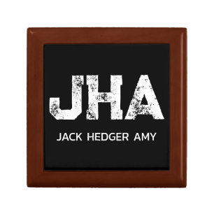 WHITE THREE LETTER MONOGRAM NAME BLACK GOLDEN OAK GIFT BOX