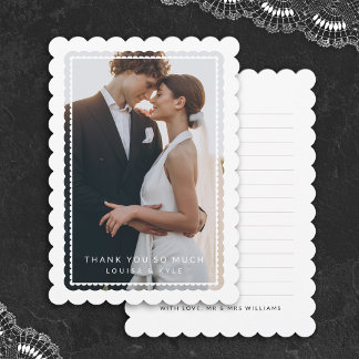 White Thrice Scalloped Wedding Photo Thank You Card