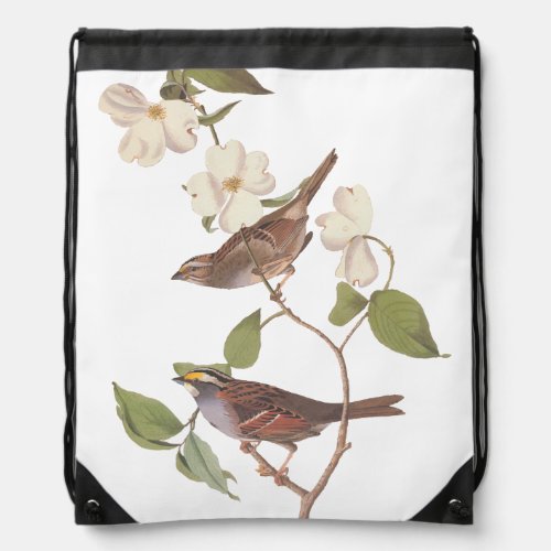 White_Throated Sparrow Audubon Bird in Dogwood Drawstring Bag