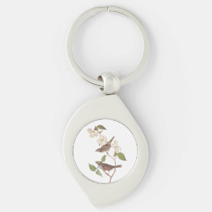 White-Throated Sparrow Audubon Bird in Dogwood Keychain