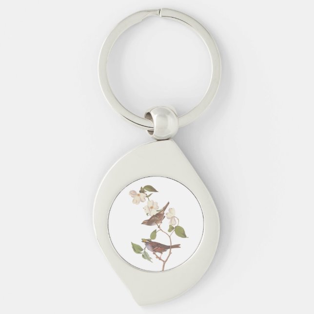 White-Throated Sparrow Audubon Bird in Dogwood Keychain (Front)
