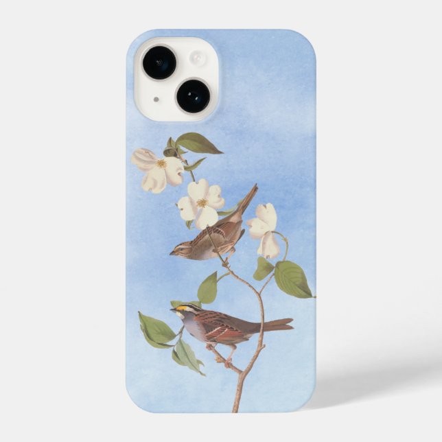 White Throated Sparrow Audubon Bird with Flowers C iPhone Case (Back)