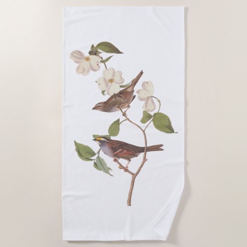 White Throated Sparrow Audubon Birds with Flowers Beach Towel