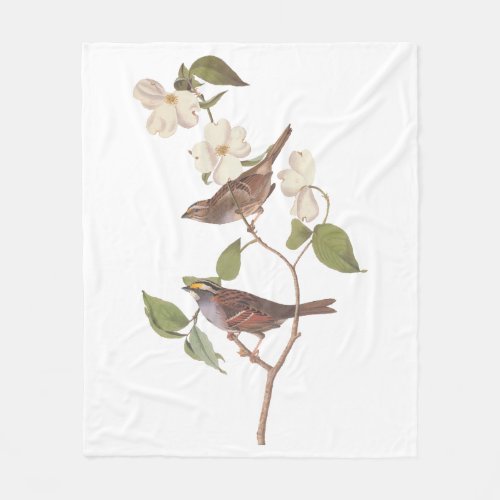 White Throated Sparrow Audubon Birds with Flowers Fleece Blanket