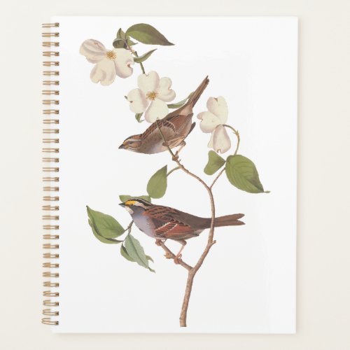 White Throated Sparrow Audubon Birds with Flowers Planner