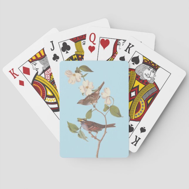 White Throated Sparrow Audubon Birds with Flowers Poker Cards (Back)