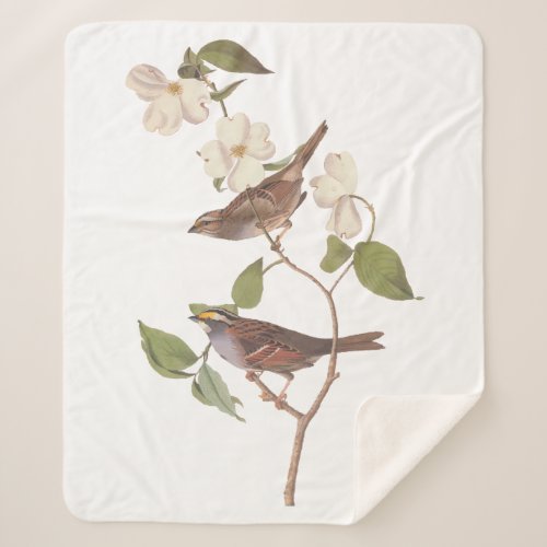 White Throated Sparrow Audubon Birds with Flowers Sherpa Blanket