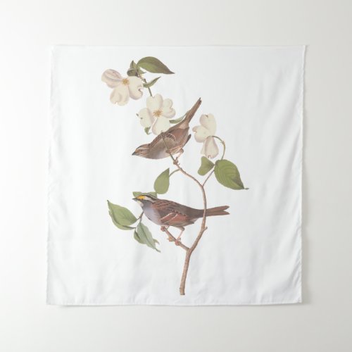 White Throated Sparrow Audubon Birds with Flowers Tapestry