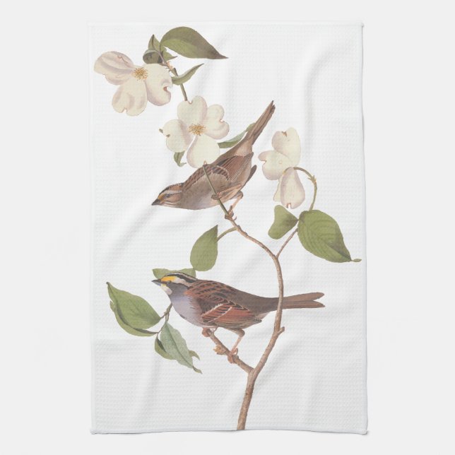 White Throated Sparrow Audubon Birds with Flowers Towel (Vertical)