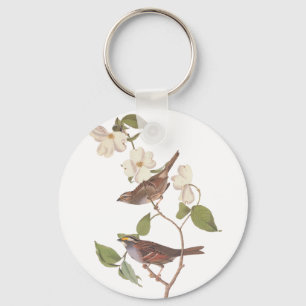 White Throated Sparrow Audubuon Bird with Flowers Keychain