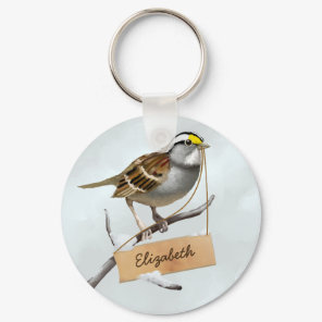White throated sparrow Custom Name Keychain
