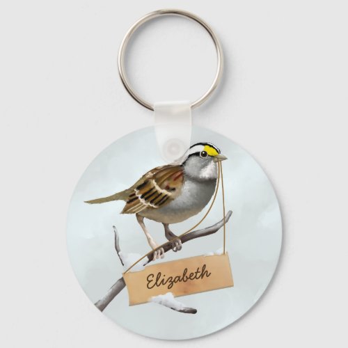 White throated sparrow Custom Name Keychain