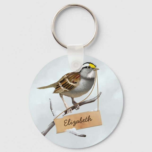 White throated sparrow Custom Name Keychain (Front)