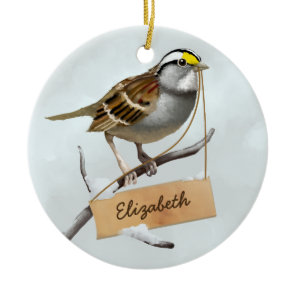 White throated sparrow Customize Name Ceramic Ornament