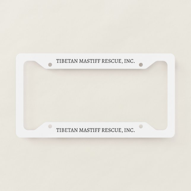 WHITE TIBETAN MASTIFF RESCUE, INC.  LICENSE PLATE FRAME (Front)