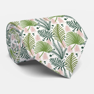 White Tie w/Light and Dark Green Tropical Leaf