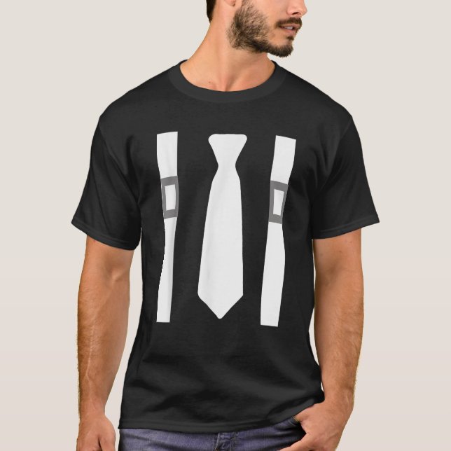 White Tie With White Suspenders Mafia Costume Shir T-Shirt (Front)