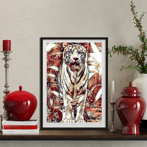 White tiger and earthly tones aesthetic poster