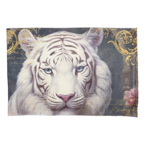 White Tiger and Gold Damask Pillow Case