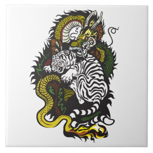 white tiger and green dragon ceramic tile
