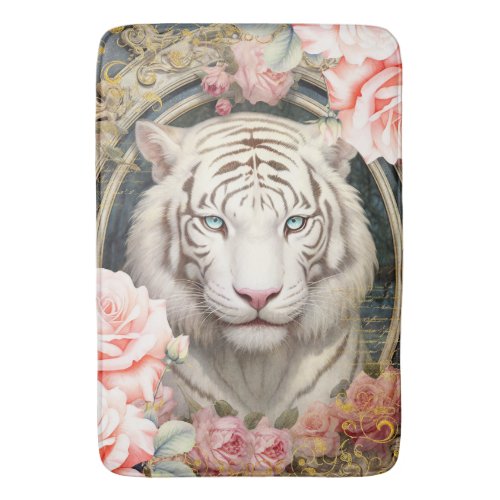White Tiger and Pink Roses Bath Mat