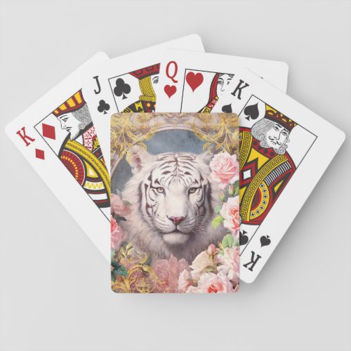 White Tiger and Pink Roses Playing Cards