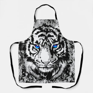 White Tiger Apron Black White Tiger Face