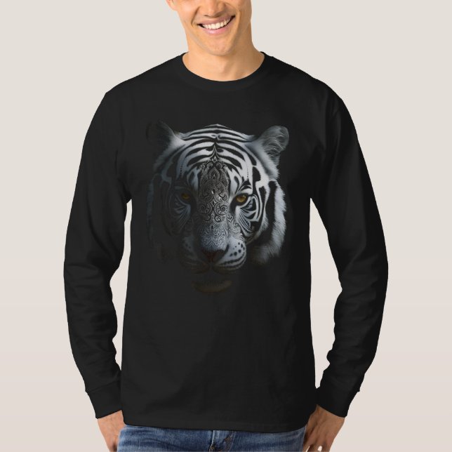 White Tiger Artwork - Mandala Animal Art Tiger T-Shirt (Front)