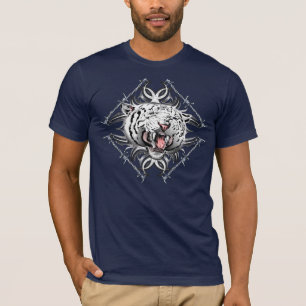 White Tiger Barb Wire Trible Design T-Shirt