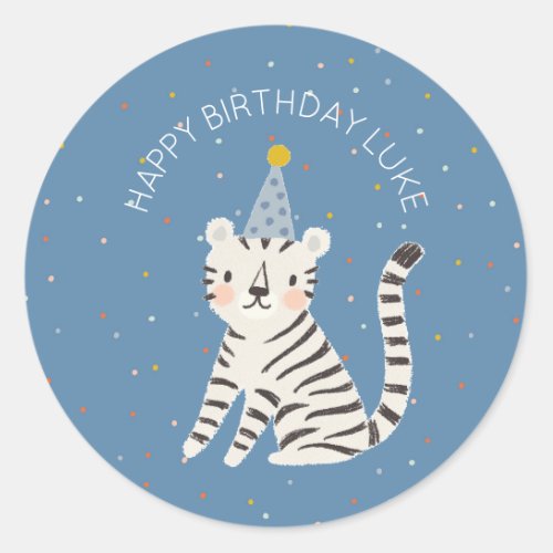 White Tiger Birthday Classic Round Sticker