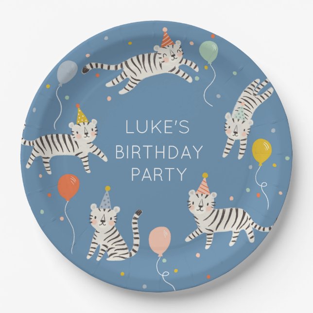 White Tiger Birthday Paper Plates (Front)
