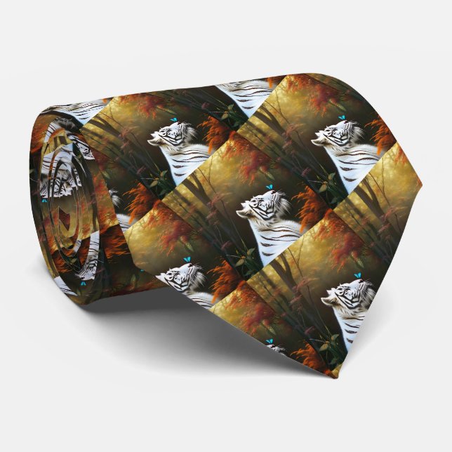 White Tiger Butterfly Kisses, Neck Tie (Rolled)