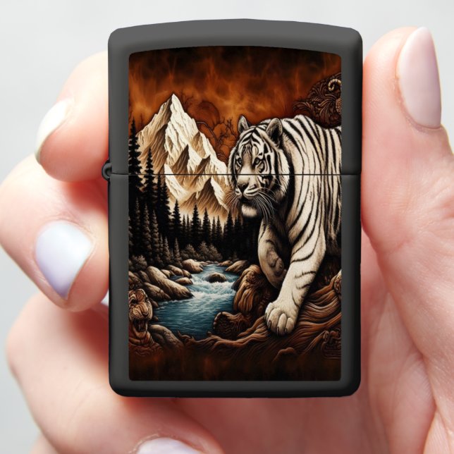 White Tiger By The Mountain Stream Zippo Lighter (In Hand)
