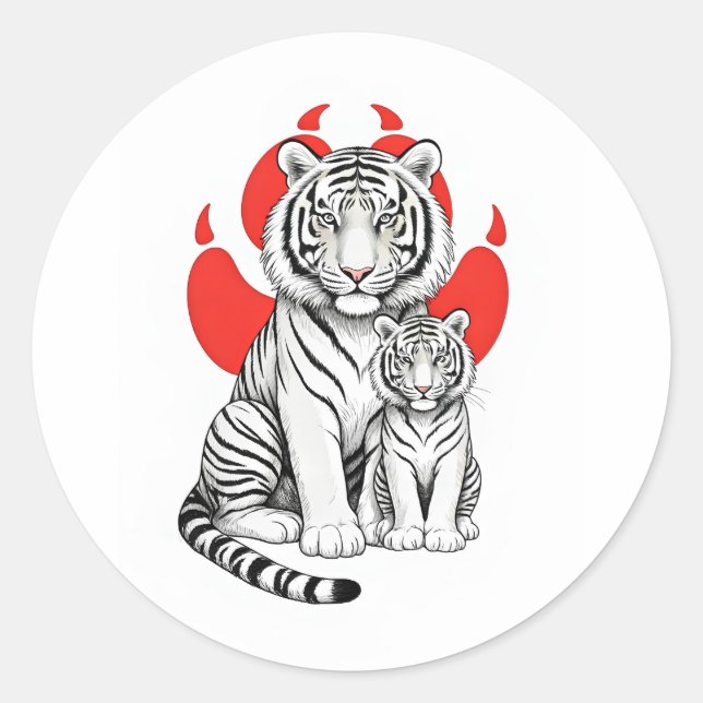 white tiger classic round sticker (Front)