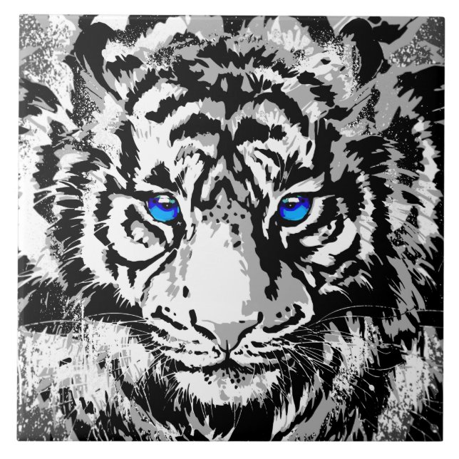 White Tiger - Colorful Tiger Ceramic Tile (Front)