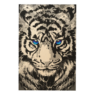White Tiger - Colorful Tiger Head Wood Art Print