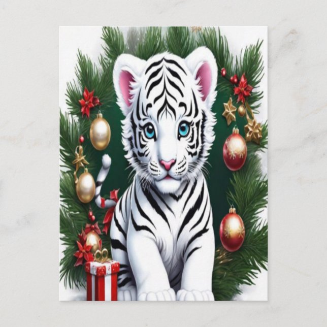 White Tiger Cub Christmas Postcard (Front)