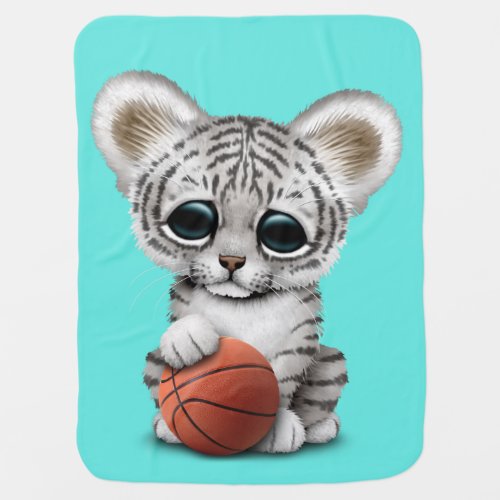 White Tiger Cub Playing With Basketball Baby Blanket