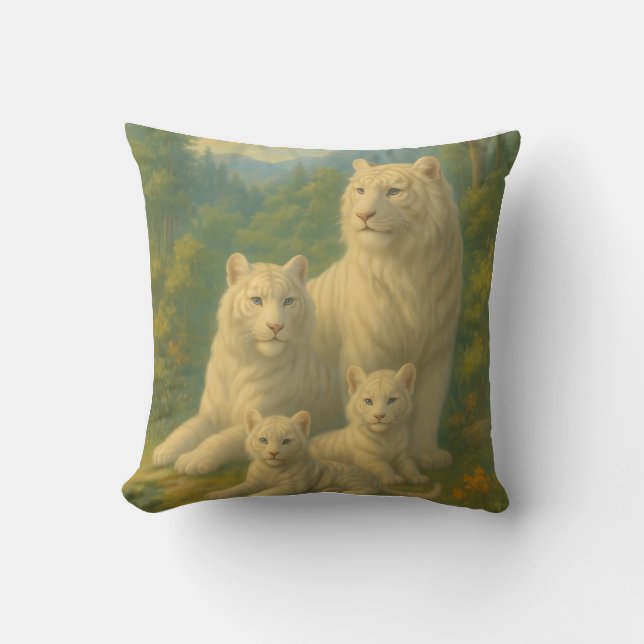 White Tiger • Dawn Forest Ancestral Family | ManJi Throw Pillow (Front)