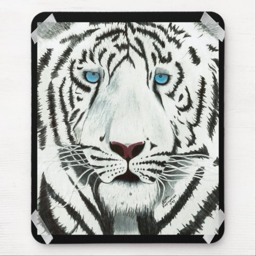 White Tiger Drawing Mousepad