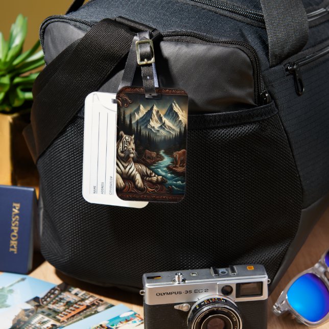 White Tiger Dreams of Mountains Luggage Tag (Front & Back)