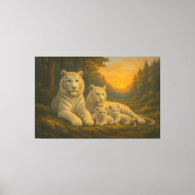 White Tiger • Dusk Forest Family | ManJiangHong Fi Canvas Print (Front)