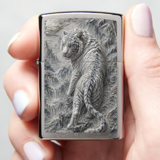 White Tiger Engraved Ink Style - Oriental Guardian Zippo Lighter