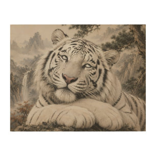 White Tiger Eye Roll Humorous Oriental Ink Art